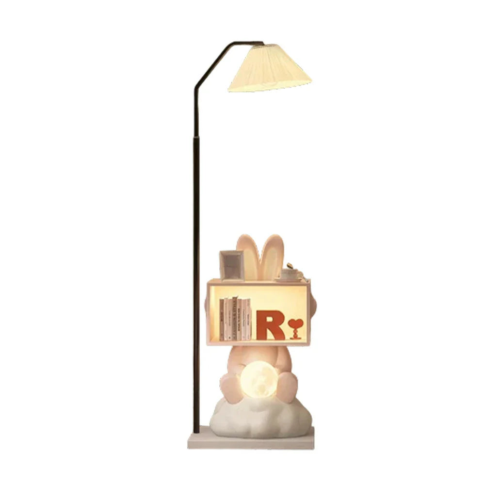 LIVARA Bunny Cabinet, Functional with Resin Side Lamp Decorative Light, LED Table Storage Floor Design, Three-Colour Home Wood Dimmable - Lighting