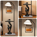 LIVARA Elegant Floor Storage Stable Design, Rounded Lamp Large Tray Surface, Wood - with - Weighted Base Edges, Resin Cat Black