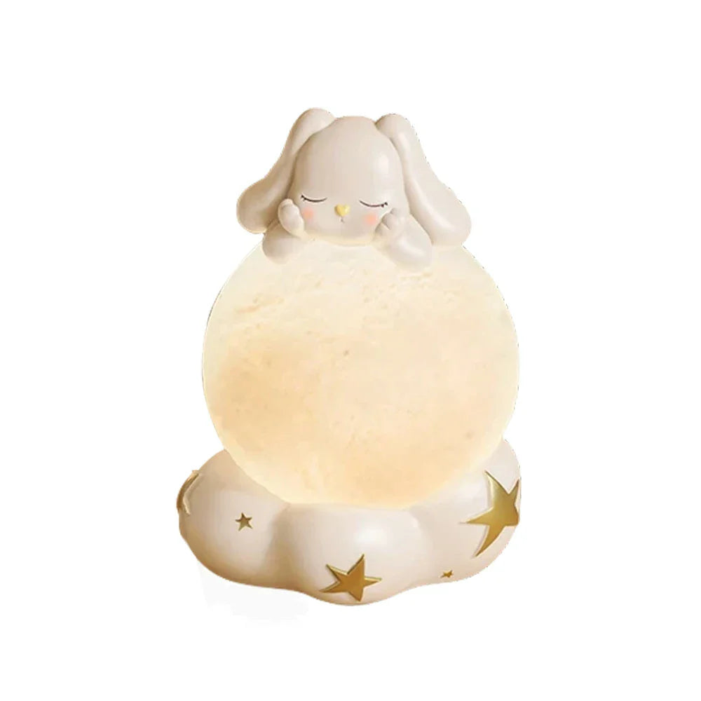 LIVARA Goodnight Table Moon PC Light Flicker-Free Bunny Resin Bedroom Glow, with Touch Design Control for Lamp Three Soft LED Modes, USB - Rechargeable Decor
