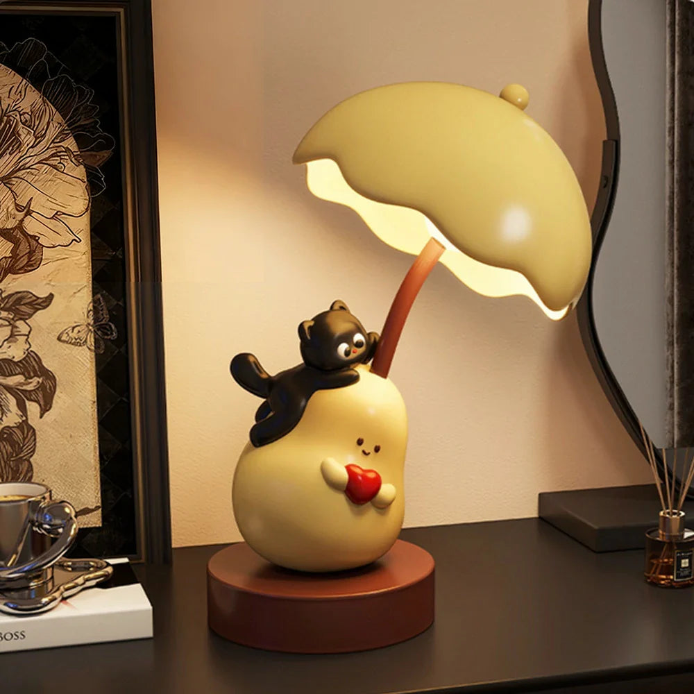 LIVARA Cat Night Bedroom Light Eye-Friendly Modes, Minimalist LED - for Three-Colour Touch Home Lamp Glow, Cute Pear and Control Design with Soft Decor