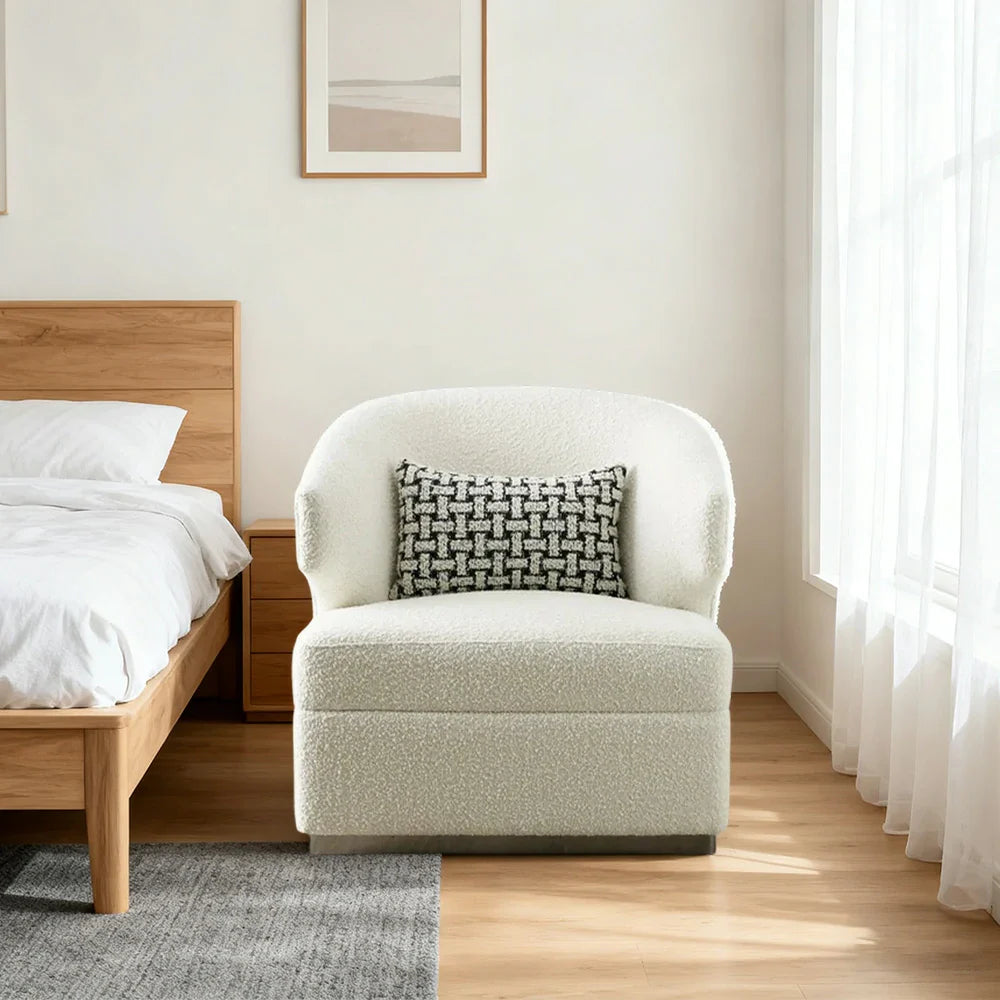 LIVARA Lounge Chair - High-Density Foam Cushioning, Russian Larch Wood Frame, Breathable Upholstery - White