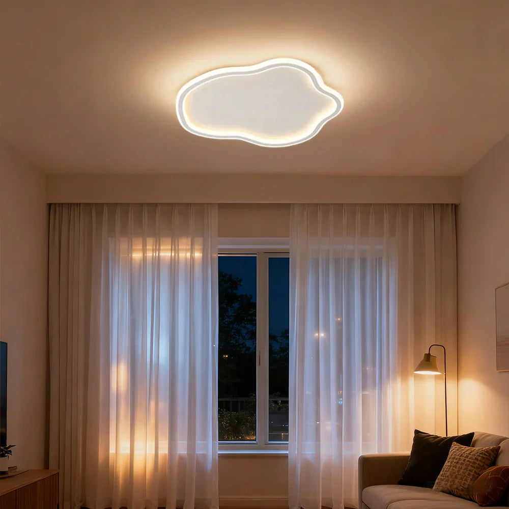 LIVARA Cloud-Shaped - Shade Silicone with Frame Aluminum & Iron Illumination, 360-degree Lamp, Mount Flush Dimmable Three-Color - 53W 58cm Light Ceiling LED White