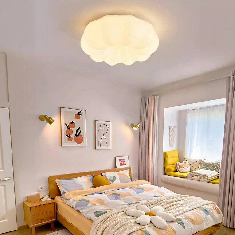 LIVARA Pumpkin - Lamp Mount Flush Modern Lampshade PE & Iron Light Soft Anti-Glare Dimmable Three-Color 60W 63cm Light Ceiling LED White
