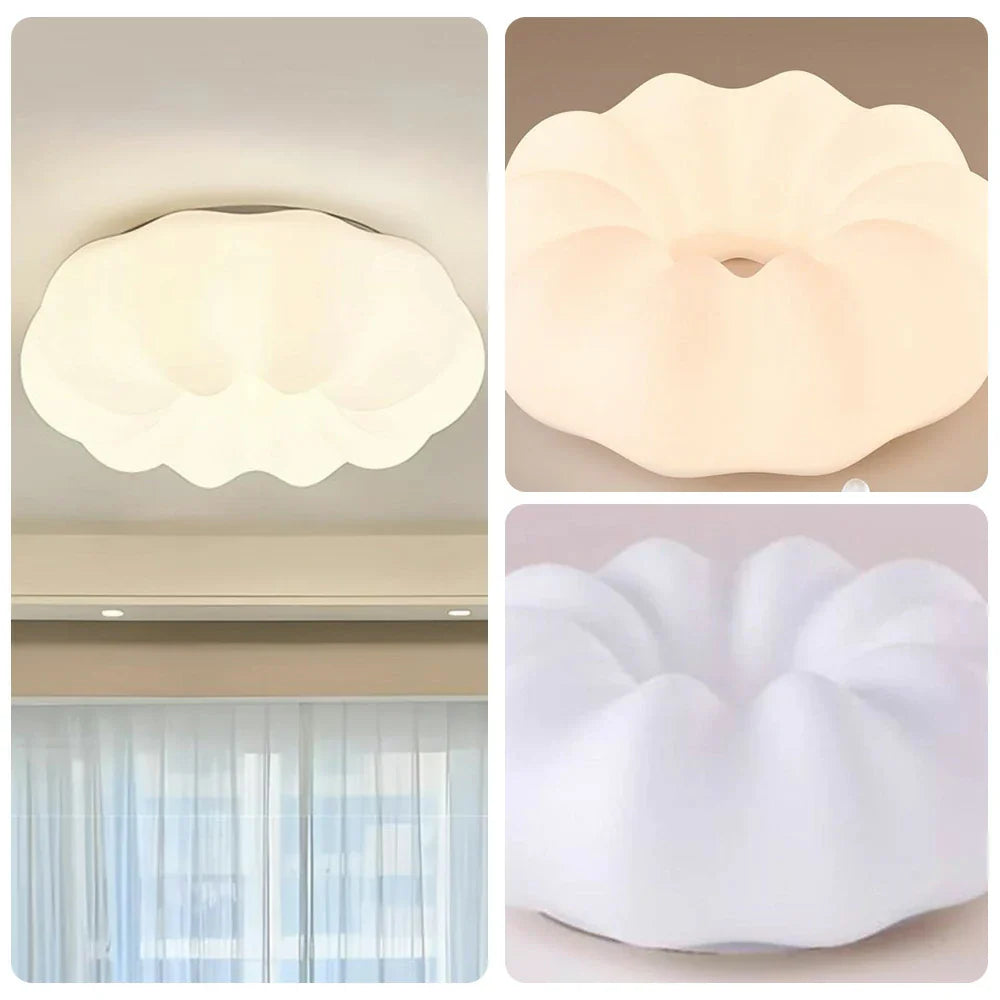 LIVARA Pumpkin - Lamp Mount Flush Modern Lampshade PE & Iron Light Soft Anti-Glare Dimmable Three-Color 60W 63cm Light Ceiling LED White