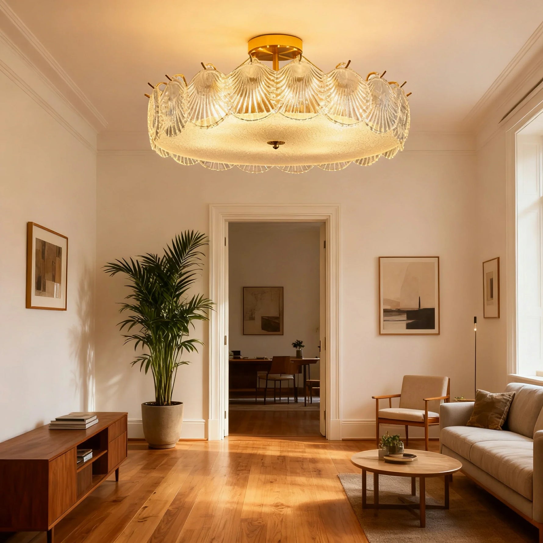 LIVARA 36/48W Shell Design Glass Pendant Light with Three-Color Dimmable LED