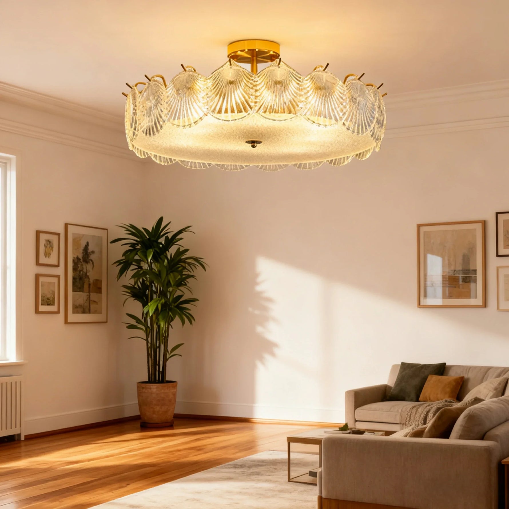 LIVARA 36/48W Shell Design Glass Pendant Light with Three-Color Dimmable LED