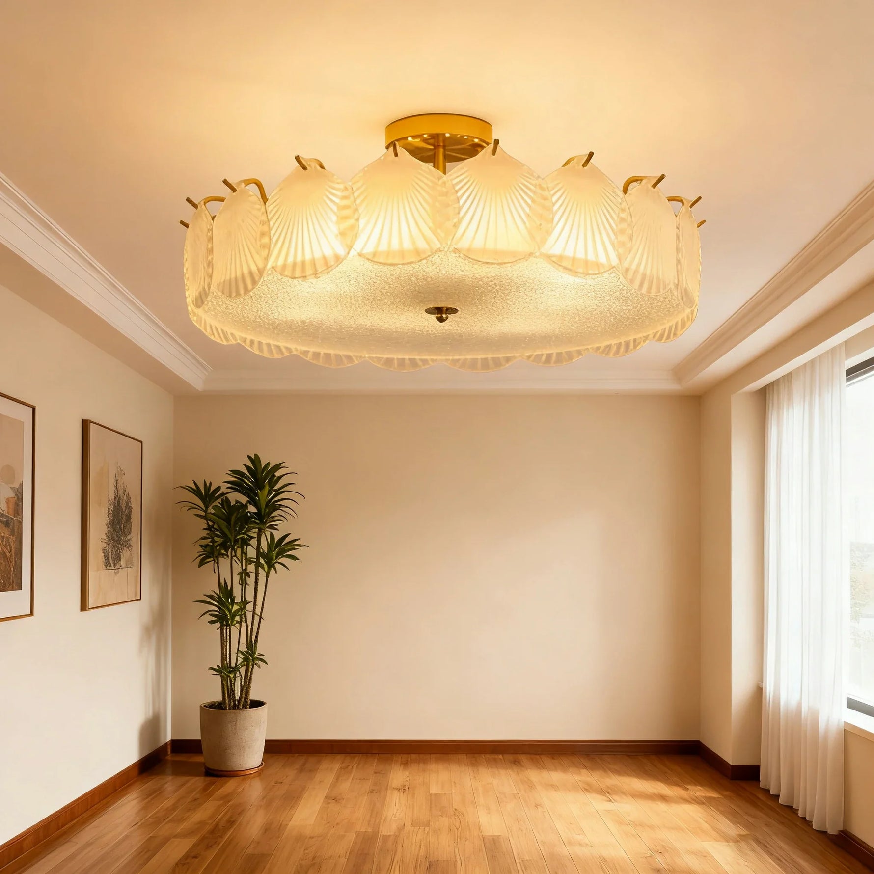 LIVARA 36/48W Shell Design Frosted Glass Pendant Light with Three-Color Dimmable LED