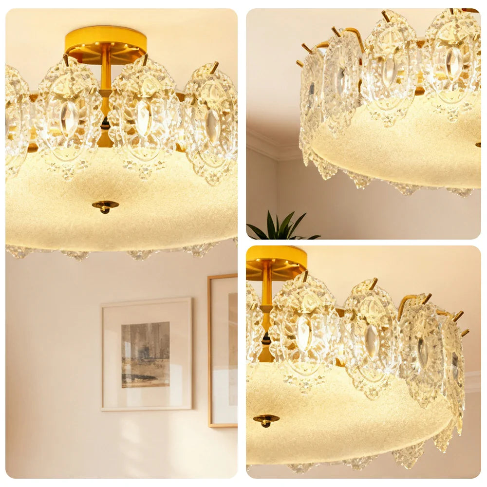 LIVARA 36/48W Ice-Mirror Design Glass Pendant Light with Three-Color Dimmable LED
