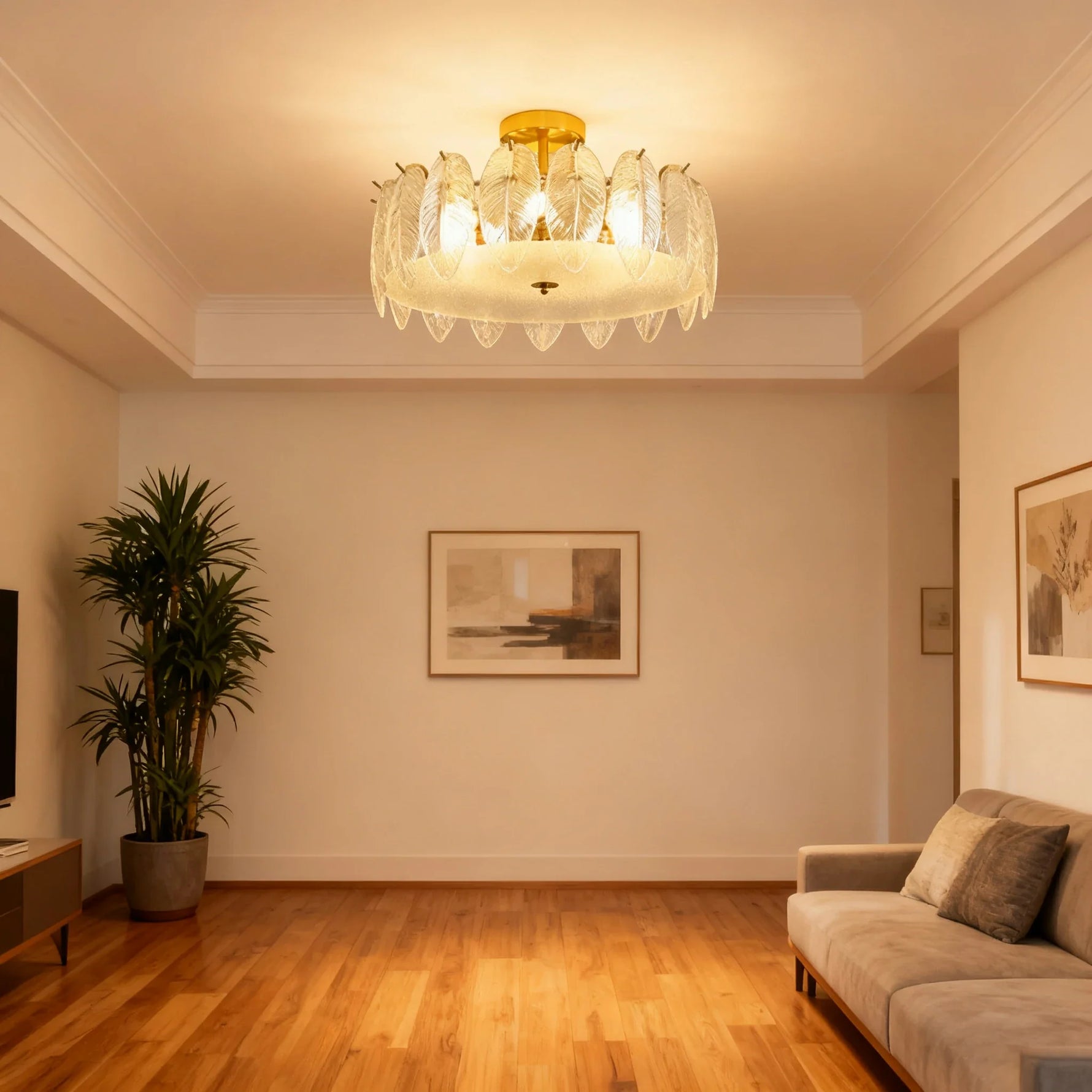 LIVARA 36/48W Feather Design Glass Pendant Light with Three-Color Dimmable LED