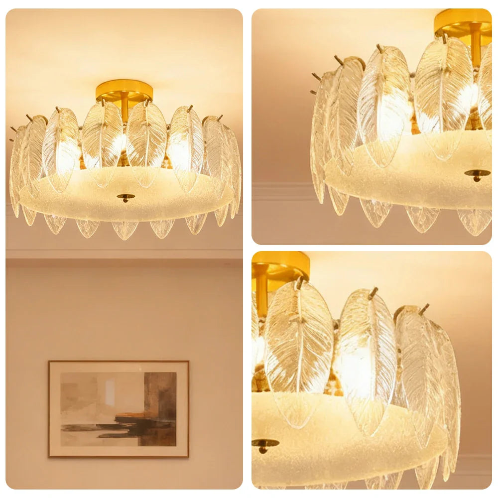 LIVARA 36/48W Feather Design Glass Pendant Light with Three-Color Dimmable LED