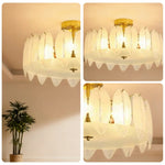 LIVARA 36/48W Feather Design Frosted Glass Pendant Light with Three-Color Dimmable LED