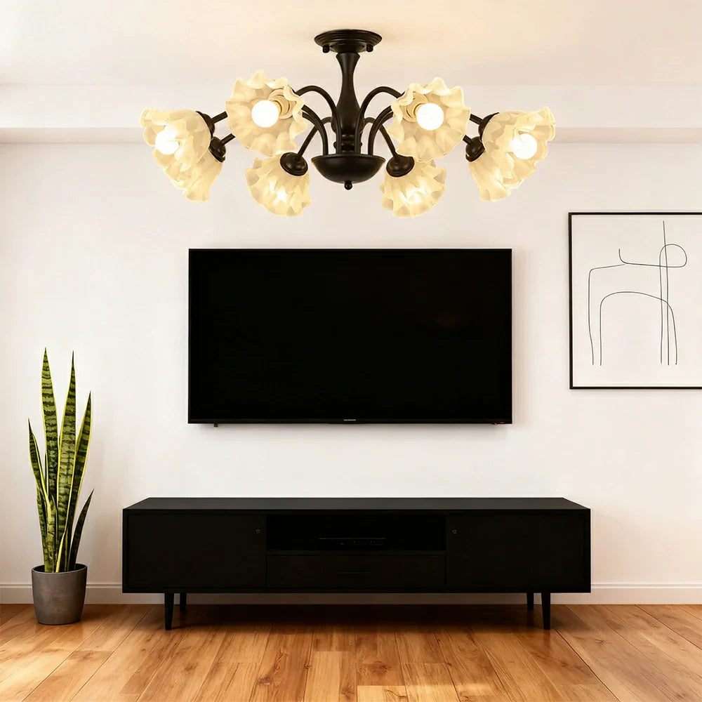 LIVARA 40W Body Iron Rust-Resistant & CRI High LED, Eye-Protective Full-Spectrum with Light Ceiling Glass Lily