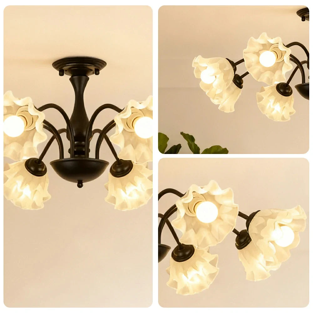 LIVARA 40W Body Iron Rust-Resistant & CRI High LED, Eye-Protective Full-Spectrum with Light Ceiling Glass Lily