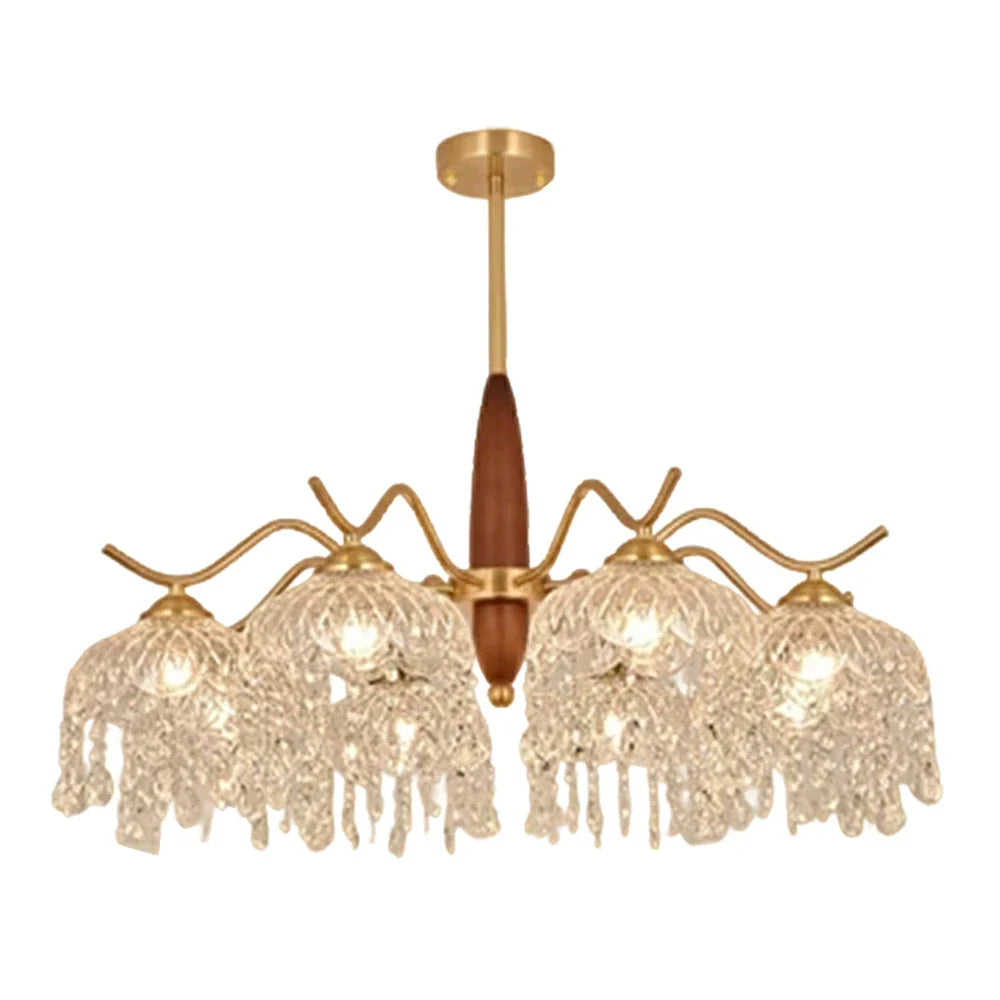 LIVARA 96W Body Iron Electroplated Wood Solid & Lighting Dimmable Three-Color LED, Eye-Protection with Light Pendant Crystal