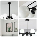 LIVARA 6-Head Lamp Ceiling Elegant - Design Rod Adjustable Chandelier Glass & Iron Modern Bulbs LED Tri-Color 5W with Light Pendant Glass Opal Black