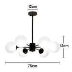 LIVARA 6-Head Lamp Ceiling Elegant - Design Rod Adjustable Chandelier Glass & Iron Modern Bulbs LED Tri-Color 5W with Light Pendant Glass Opal Black