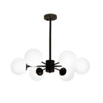 LIVARA 6-Head Lamp Ceiling Elegant - Design Rod Adjustable Chandelier Glass & Iron Modern Bulbs LED Tri-Color 5W with Light Pendant Glass Opal Black