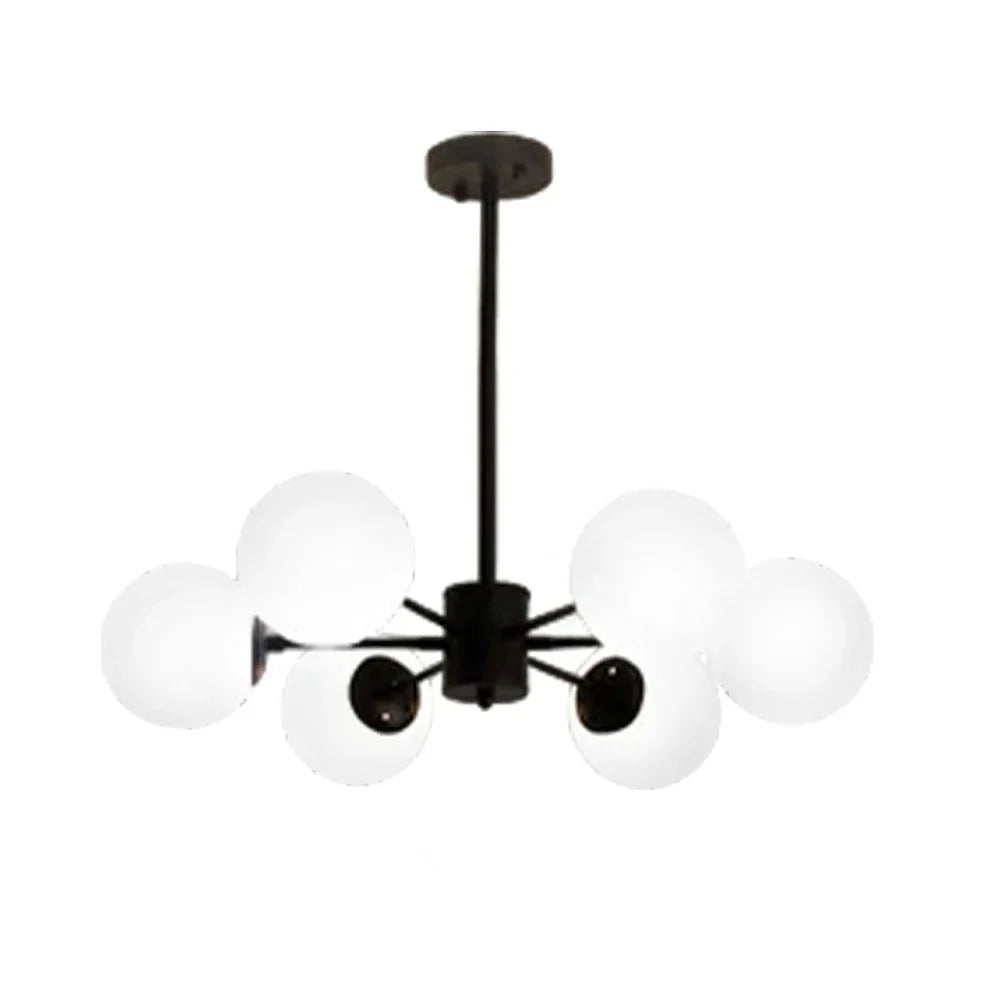 LIVARA 6-Head Lamp Ceiling Elegant - Design Rod Adjustable Chandelier Glass & Iron Modern Bulbs LED Tri-Color 5W with Light Pendant Glass Opal Black