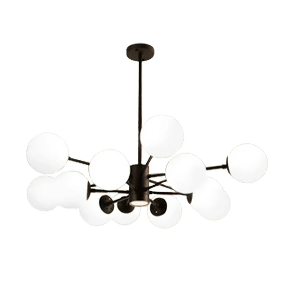 LIVARA 12-Head Room Dining & Living for Design Rod Adjustable Chandelier Glass & Iron Modern Bulbs LED Tri-Color 5W with Light Pendant Glass Opal Black