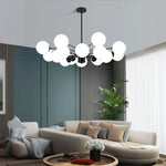 LIVARA 16-Head Room Dining & Living for Design Rod Adjustable Chandelier Glass & Iron Modern Bulbs LED Tri-Color 5W with Light Pendant Glass Opal Black