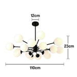 LIVARA 16-Head Room Dining & Living for Design Rod Adjustable Chandelier Glass & Iron Modern Bulbs LED Tri-Color 5W with Light Pendant Glass Opal Black