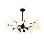 LIVARA 16-Head Room Dining & Living for Design Rod Adjustable Chandelier Glass & Iron Modern Bulbs LED Tri-Color 5W with Light Pendant Glass Opal Black