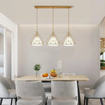 LIVARA 3-Head & Gold - Lamp Ceiling Hanging Modern Design Fabric + Iron Light LED Single Light Pendant Linear White White