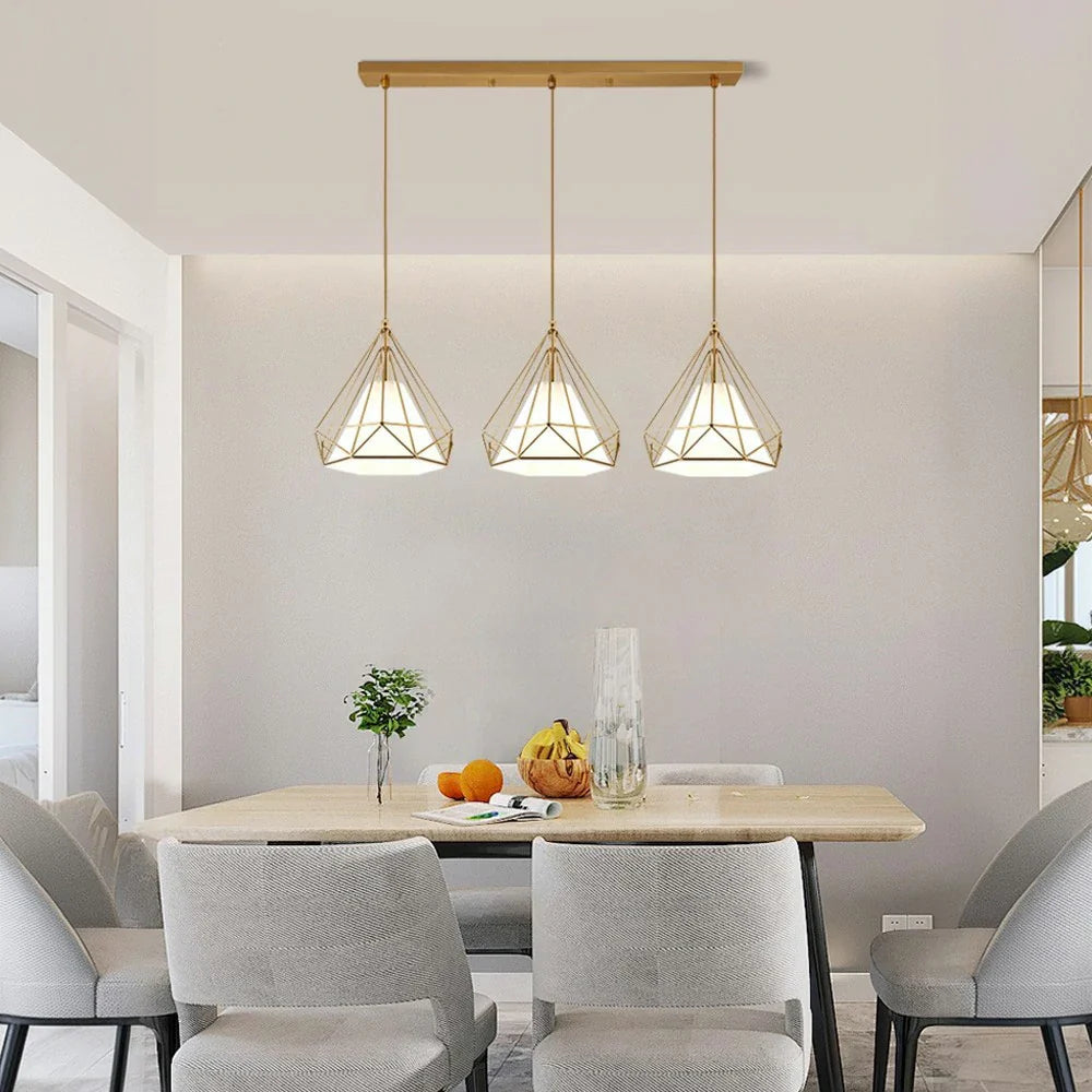 LIVARA 3-Head & Gold - Lamp Ceiling Hanging Modern Design Fabric + Iron Light LED Single Light Pendant Linear White White