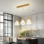 LIVARA 3-Head & Gold - Lamp Ceiling Hanging Modern Design Fabric + Iron Light LED Single Light Pendant Linear White White