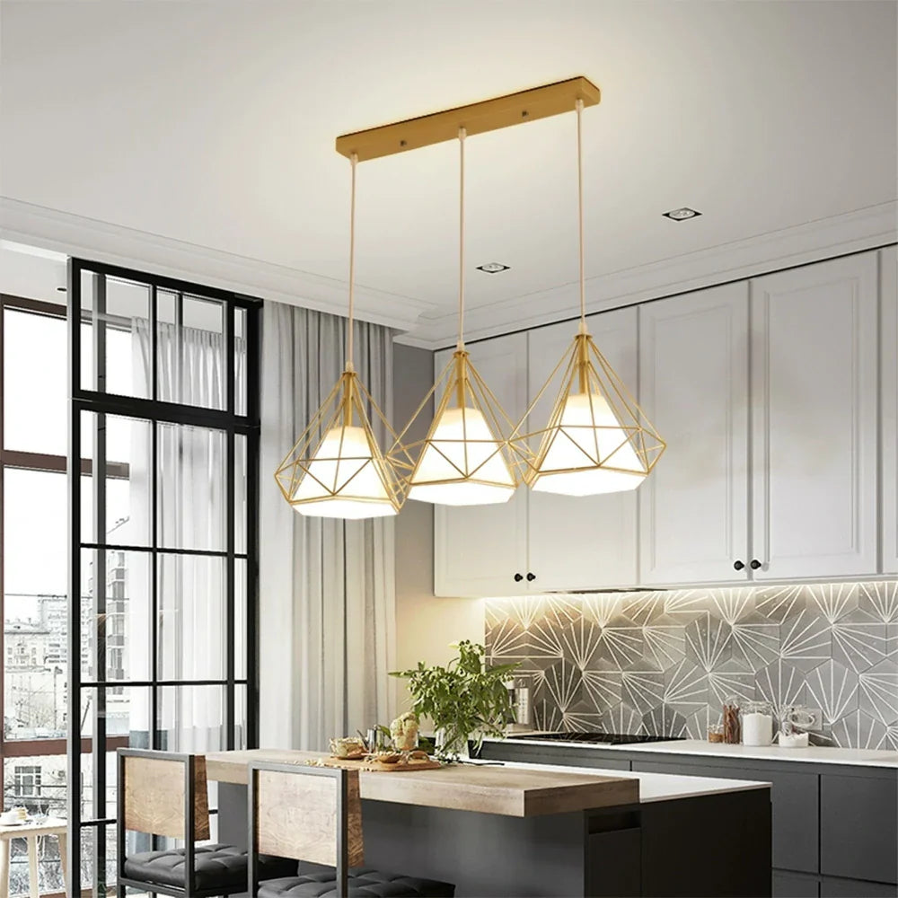 LIVARA 3-Head & Gold - Lamp Ceiling Hanging Modern Design Fabric + Iron Light LED Single Light Pendant Linear White White