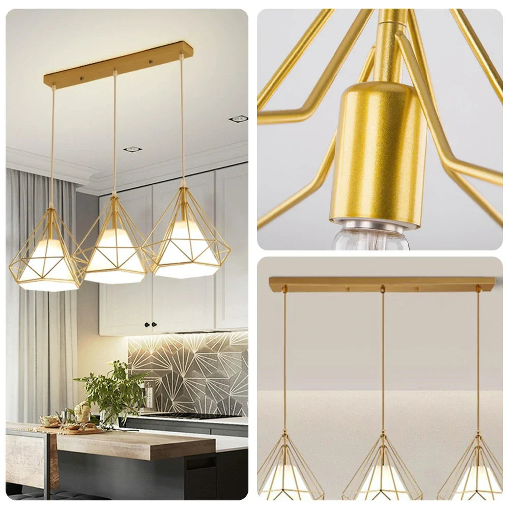 LIVARA 3-Head & Gold - Lamp Ceiling Hanging Modern Design Fabric + Iron Light LED Single Light Pendant Linear White White