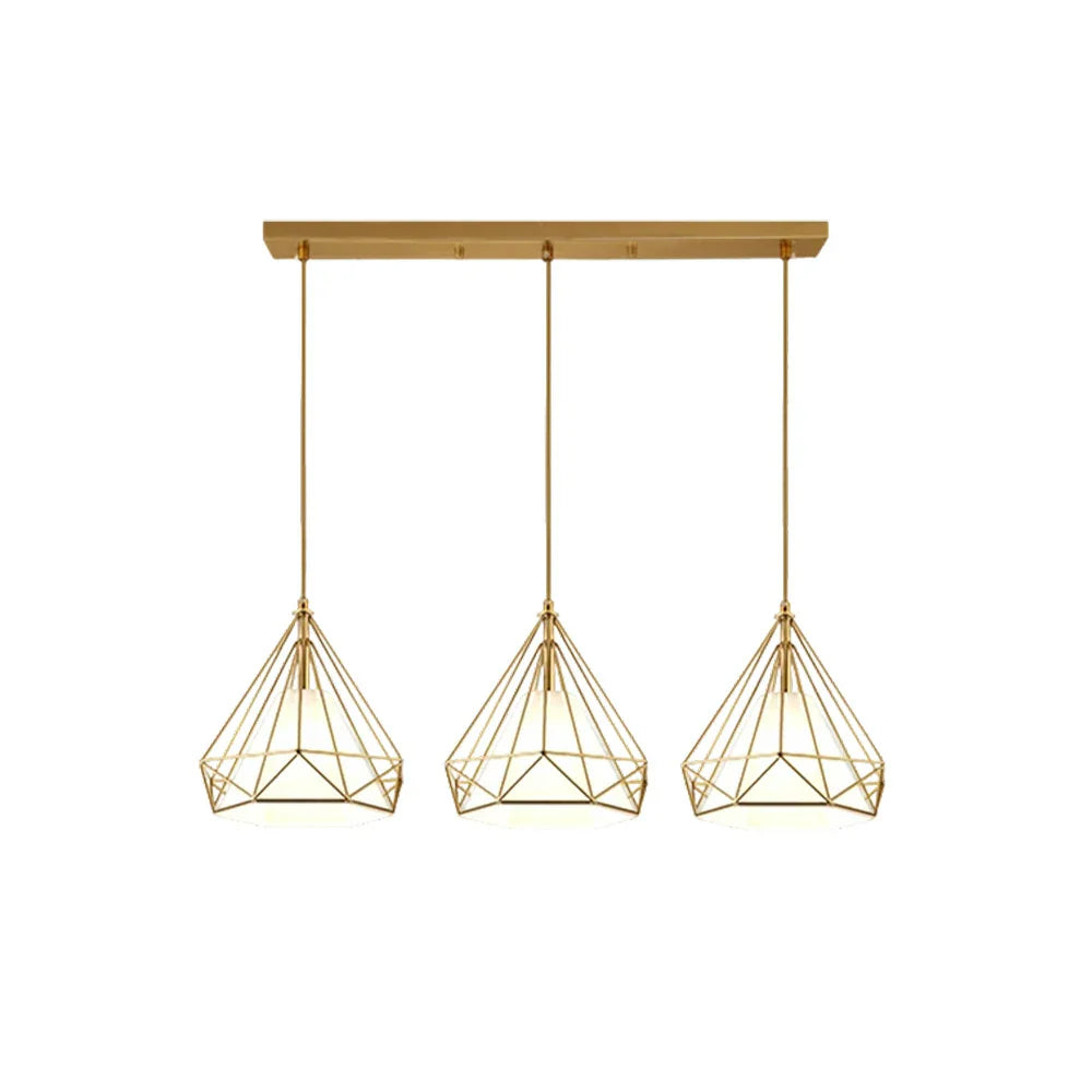 LIVARA 3-Head & Gold - Lamp Ceiling Hanging Modern Design Fabric + Iron Light LED Single Light Pendant Linear White White