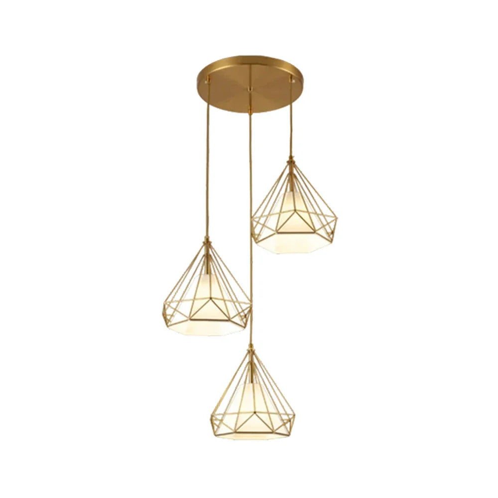 LIVARA 3-Head & Gold - Room Dining & Living for Design Fabric + Iron Modern Lamp Hanging LED Dimmable Three-Color Light Pendant Base Round White