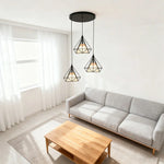 LIVARA 3-Head - Room Dining & Living for Design Fabric + Iron Modern Lamp Hanging LED Dimmable Three-Color Light Pendant Base Round Black