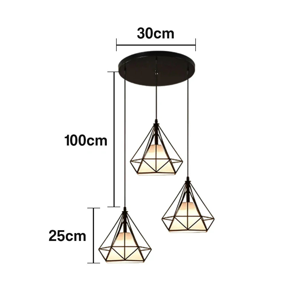 LIVARA 3-Head - Room Dining & Living for Design Fabric + Iron Modern Lamp Hanging LED Dimmable Three-Color Light Pendant Base Round Black