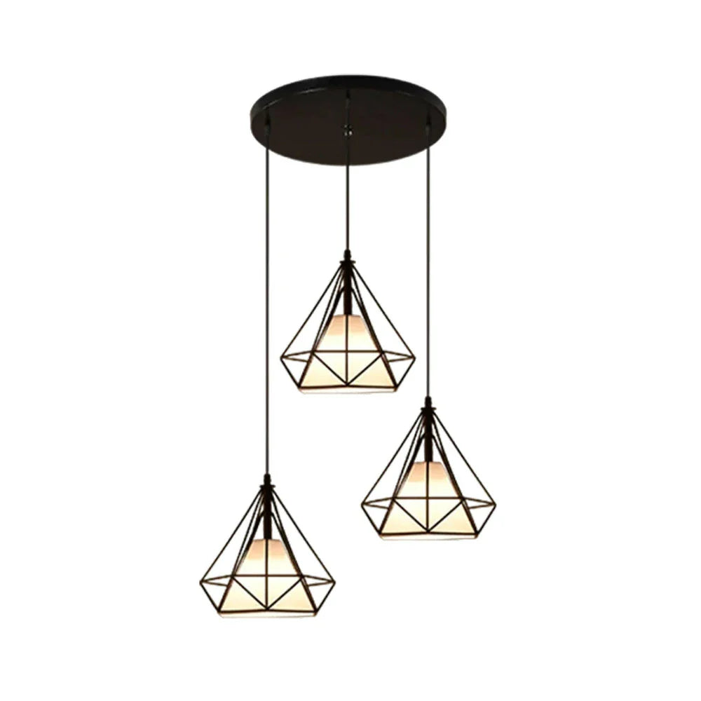 LIVARA 3-Head - Room Dining & Living for Design Fabric + Iron Modern Lamp Hanging LED Dimmable Three-Color Light Pendant Base Round Black