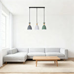 LIVARA 3-Head & Grey - Island Kitchen and Room Dining for Design Wood & Iron Modern Lamp Hanging LED Dimmable Three-Color Light Pendant Linear Green