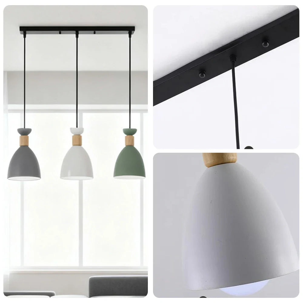 LIVARA 3-Head & Grey - Island Kitchen and Room Dining for Design Wood & Iron Modern Lamp Hanging LED Dimmable Three-Color Light Pendant Linear Green