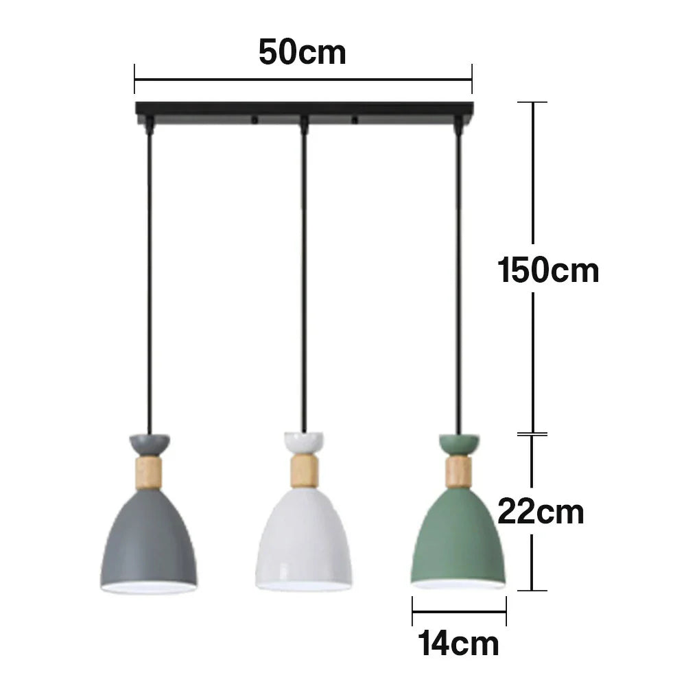 LIVARA 3-Head & Grey - Island Kitchen and Room Dining for Design Wood & Iron Modern Lamp Hanging LED Dimmable Three-Color Light Pendant Linear Green
