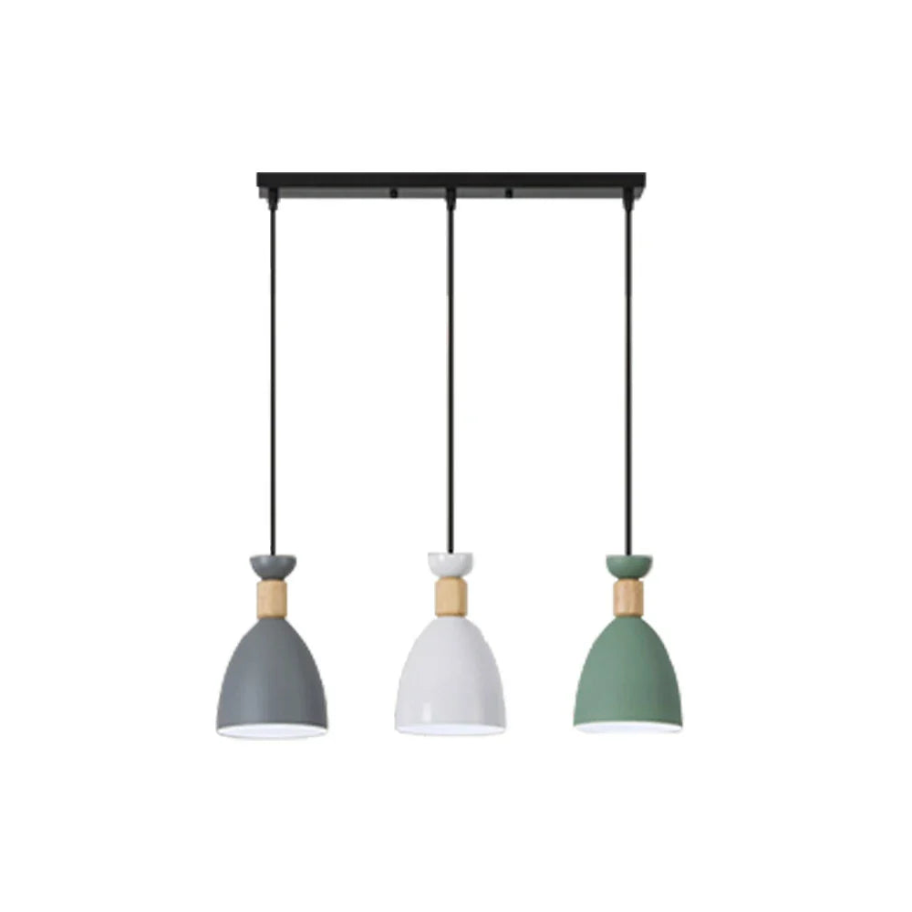 LIVARA 3-Head & Grey - Island Kitchen and Room Dining for Design Wood & Iron Modern Lamp Hanging LED Dimmable Three-Color Light Pendant Linear Green