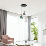 LIVARA 3-Head & Grey - Island Kitchen and Room Dining for Design Wood & Iron Modern Lamp Hanging LED Dimmable Three-Color Light Pendant Base Round Green