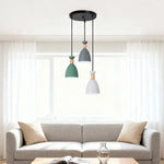 LIVARA 3-Head & Grey - Island Kitchen and Room Dining for Design Wood & Iron Modern Lamp Hanging LED Dimmable Three-Color Light Pendant Base Round Green
