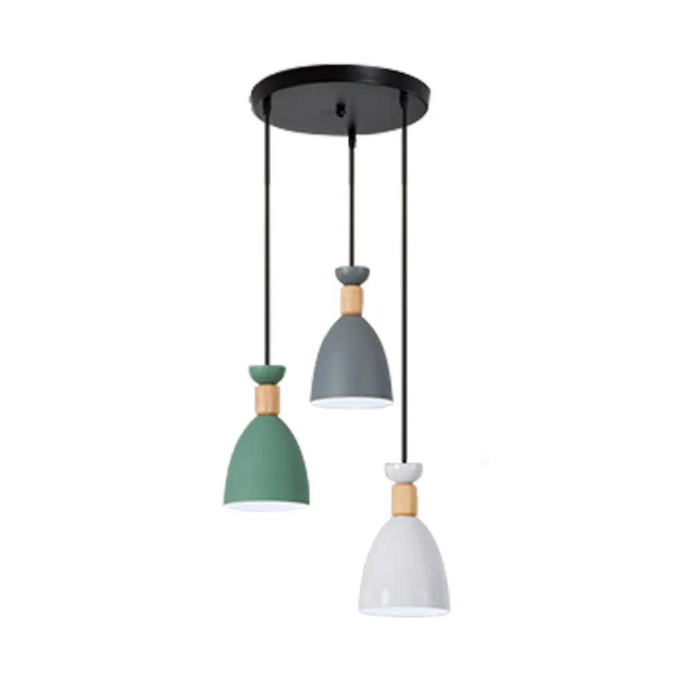 LIVARA 3-Head & Grey - Island Kitchen and Room Dining for Design Wood & Iron Modern Lamp Hanging LED Dimmable Three-Color Light Pendant Base Round Green