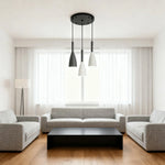 LIVARA 3-Head Grey & - Island Kitchen and Room Dining for Design Wood & Iron Modern Lamp Hanging LED Dimmable Three-Color Light Pendant Base Round Black