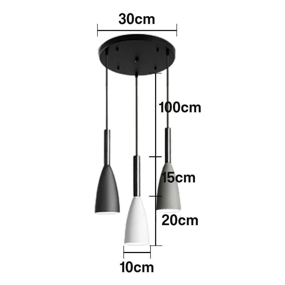 LIVARA 3-Head Grey & - Island Kitchen and Room Dining for Design Wood & Iron Modern Lamp Hanging LED Dimmable Three-Color Light Pendant Base Round Black