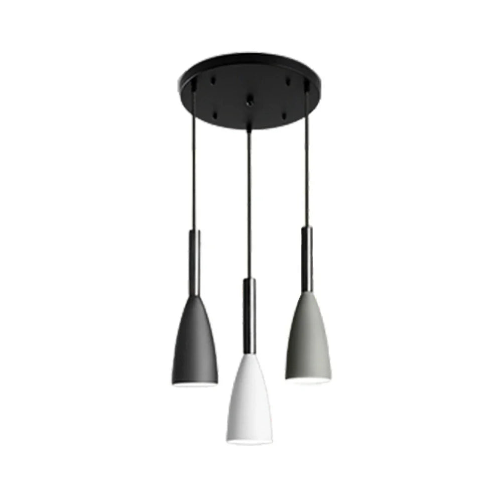LIVARA 3-Head Grey & - Island Kitchen and Room Dining for Design Wood & Iron Modern Lamp Hanging LED Dimmable Three-Color Light Pendant Base Round Black