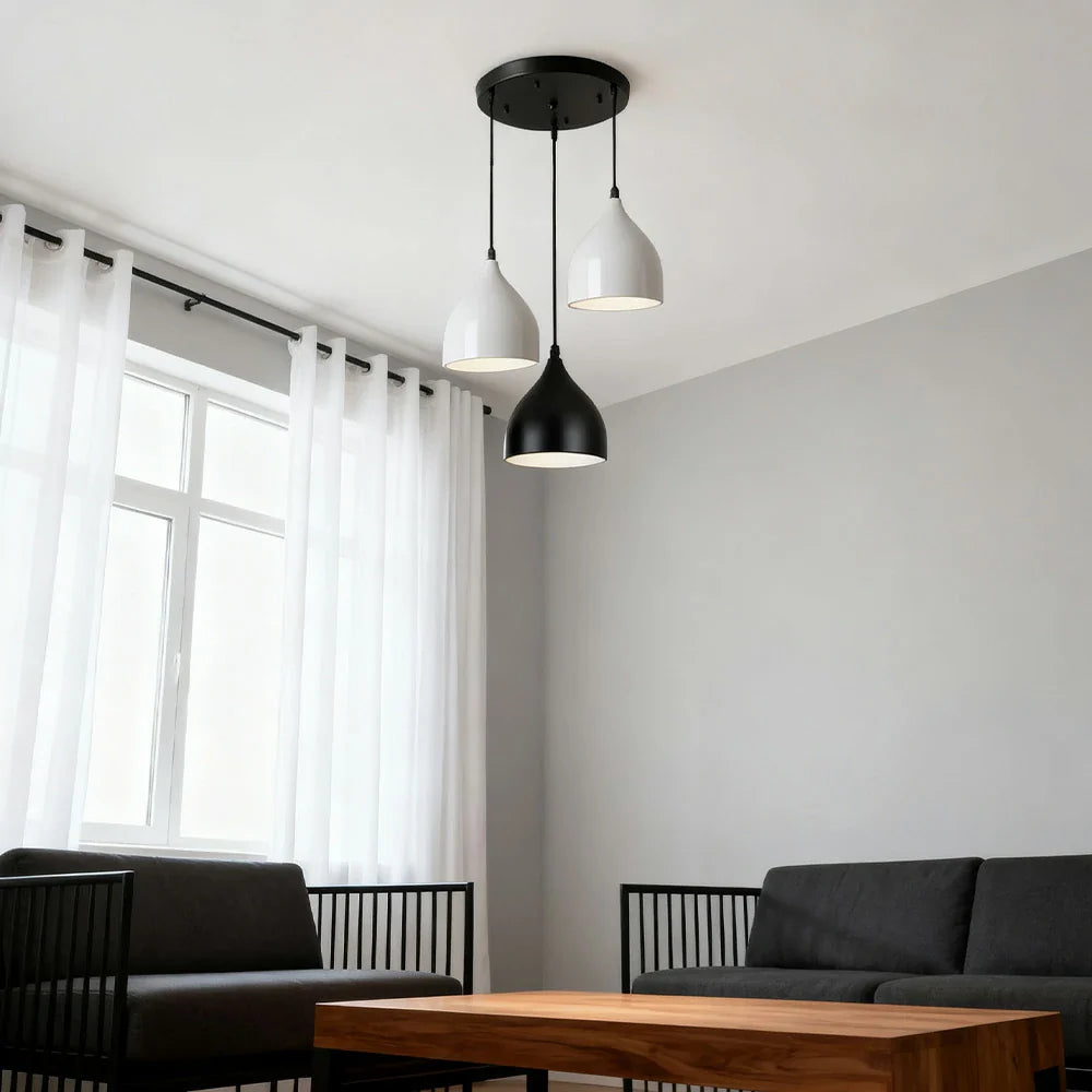 LIVARA 3-Head & - Island Kitchen and Room Dining for Design Wood & Iron Modern Lamp Hanging LED Dimmable Three-Color Light Pendant Base Round White Black