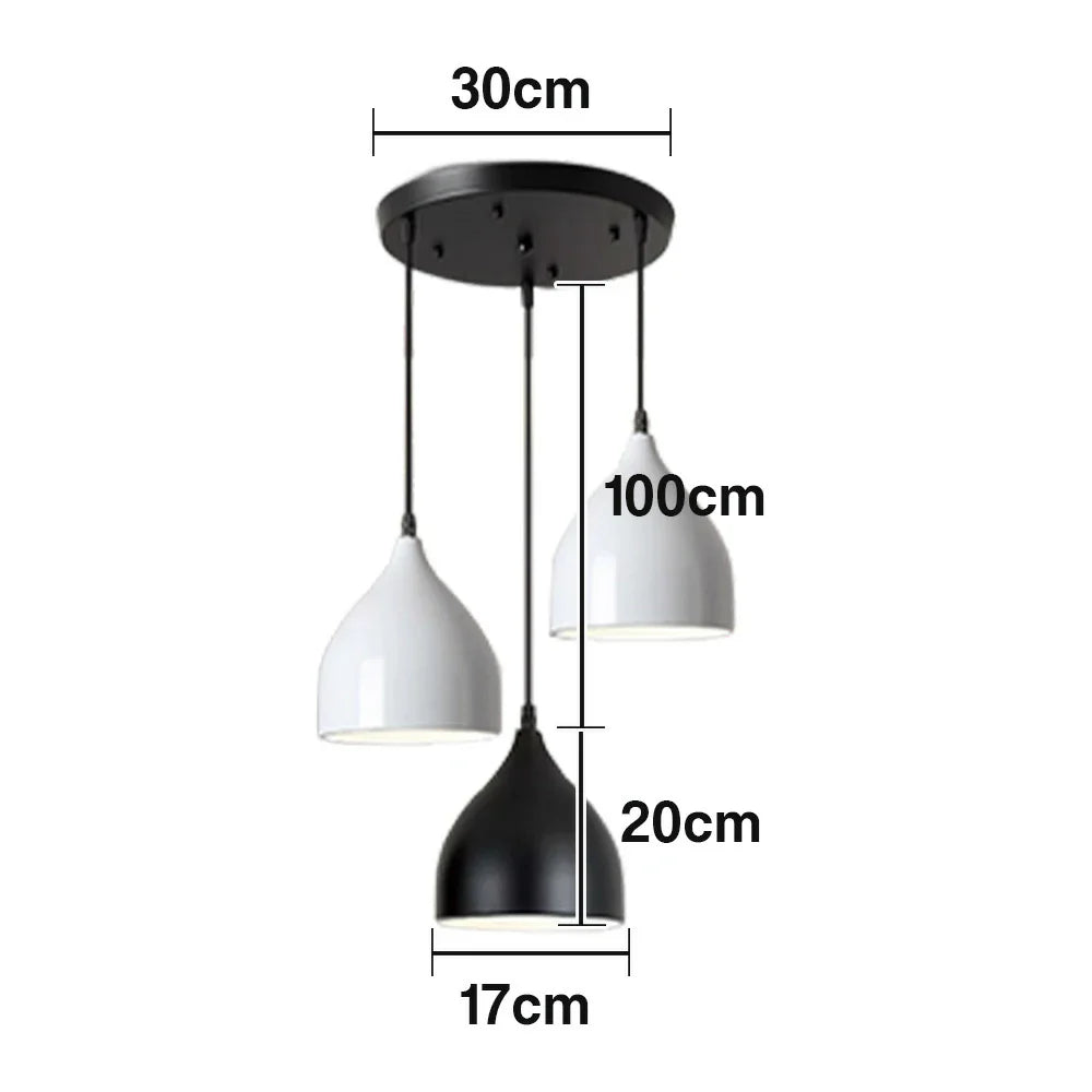 LIVARA 3-Head & - Island Kitchen and Room Dining for Design Wood & Iron Modern Lamp Hanging LED Dimmable Three-Color Light Pendant Base Round White Black