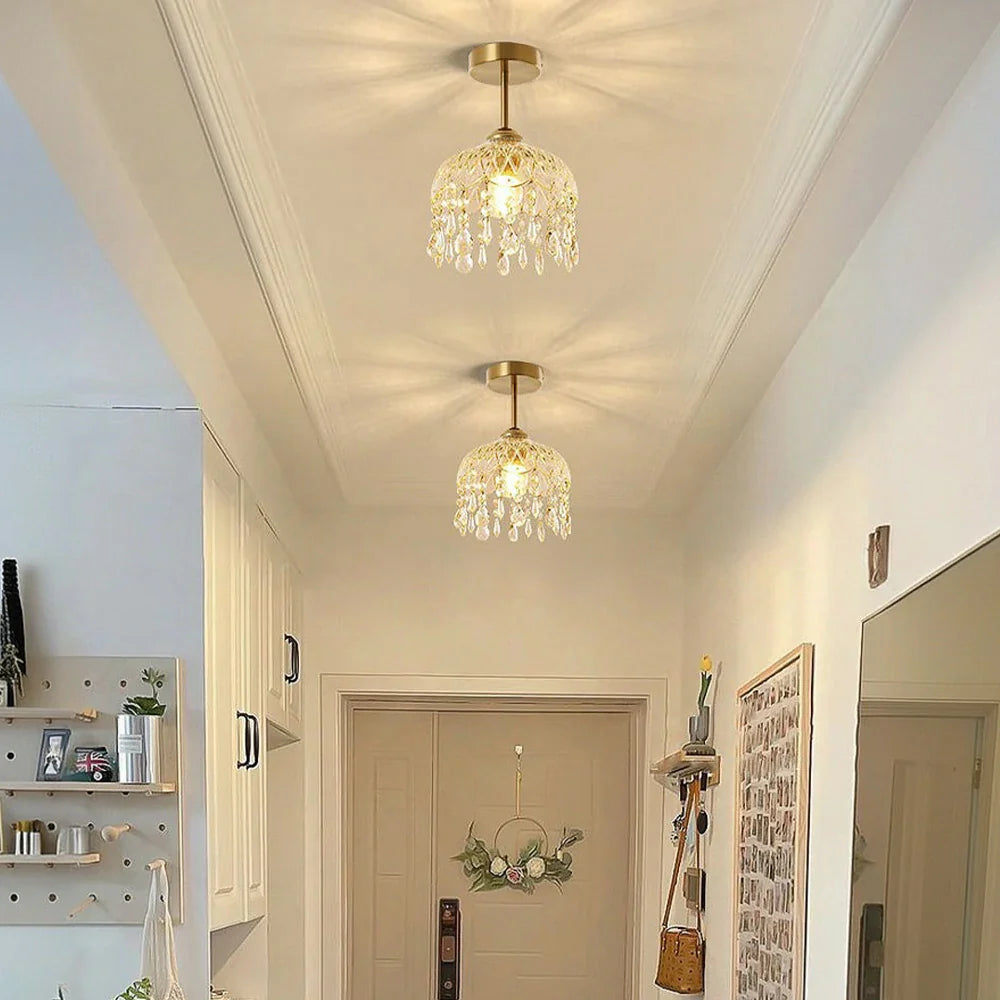 LIVARA 20cm Design Iron Electroplated Modern Lamp Hanging LED Dimmable Three-Color Eye-Protective Light Pendant Crystal