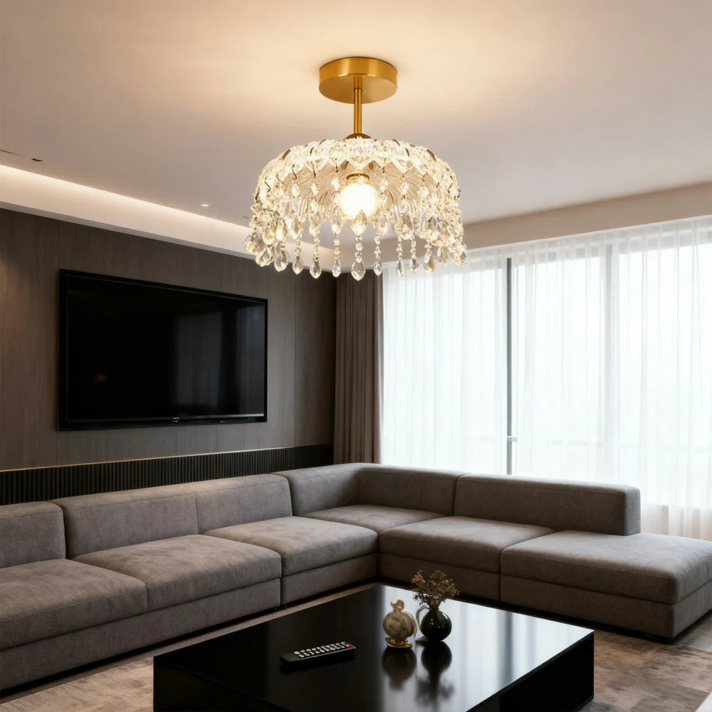 LIVARA 25cm Design Feather Iron Electroplated Modern Lamp Hanging LED Dimmable Three-Color Eye-Protective Light Pendant Crystal